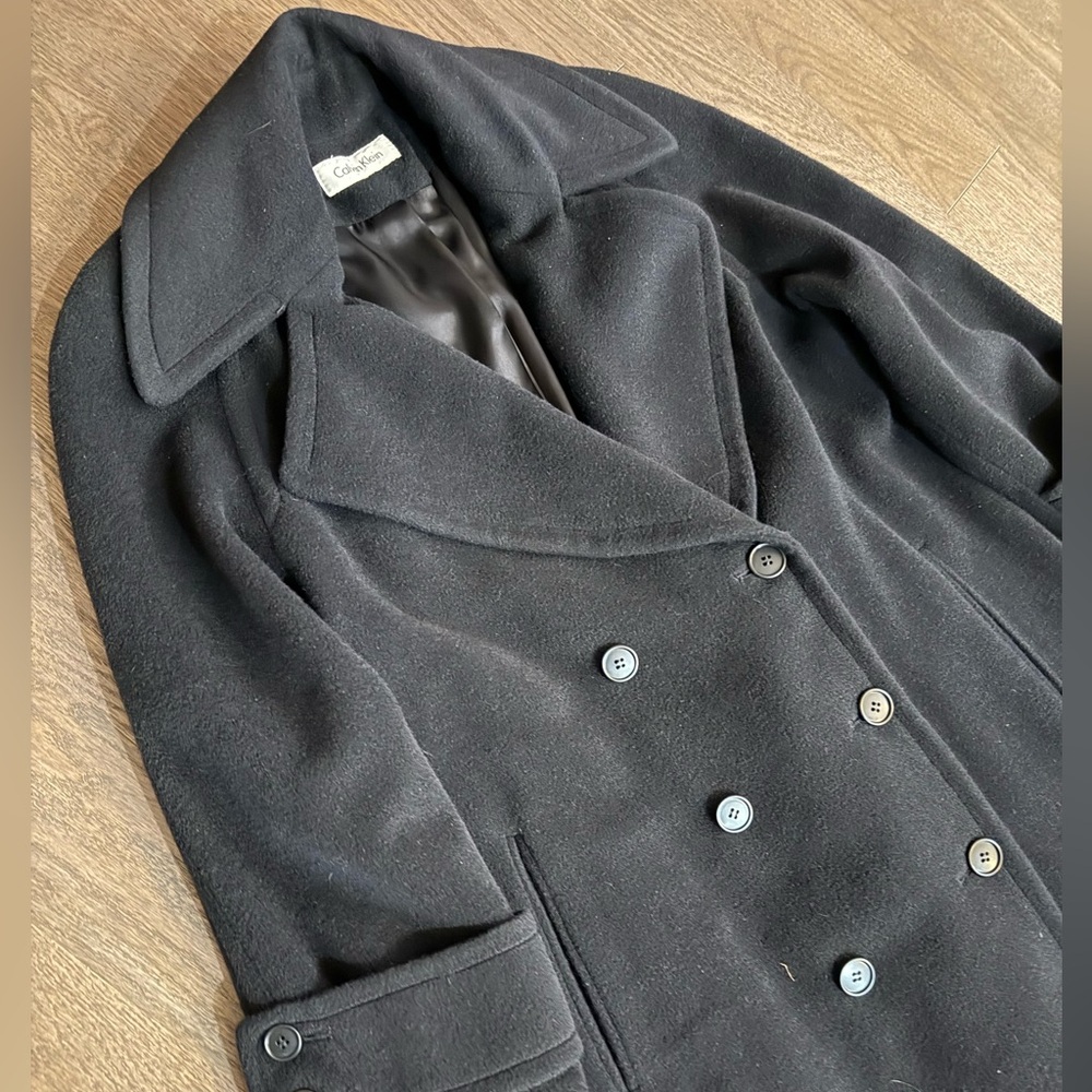 Vintage Calvin Klein long black wool peacoat